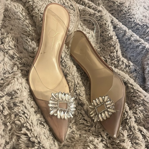 Jessica Simpson Clear Slingback Embellishment Nude Heels, Sz 9.5 - Picture 1 of 5